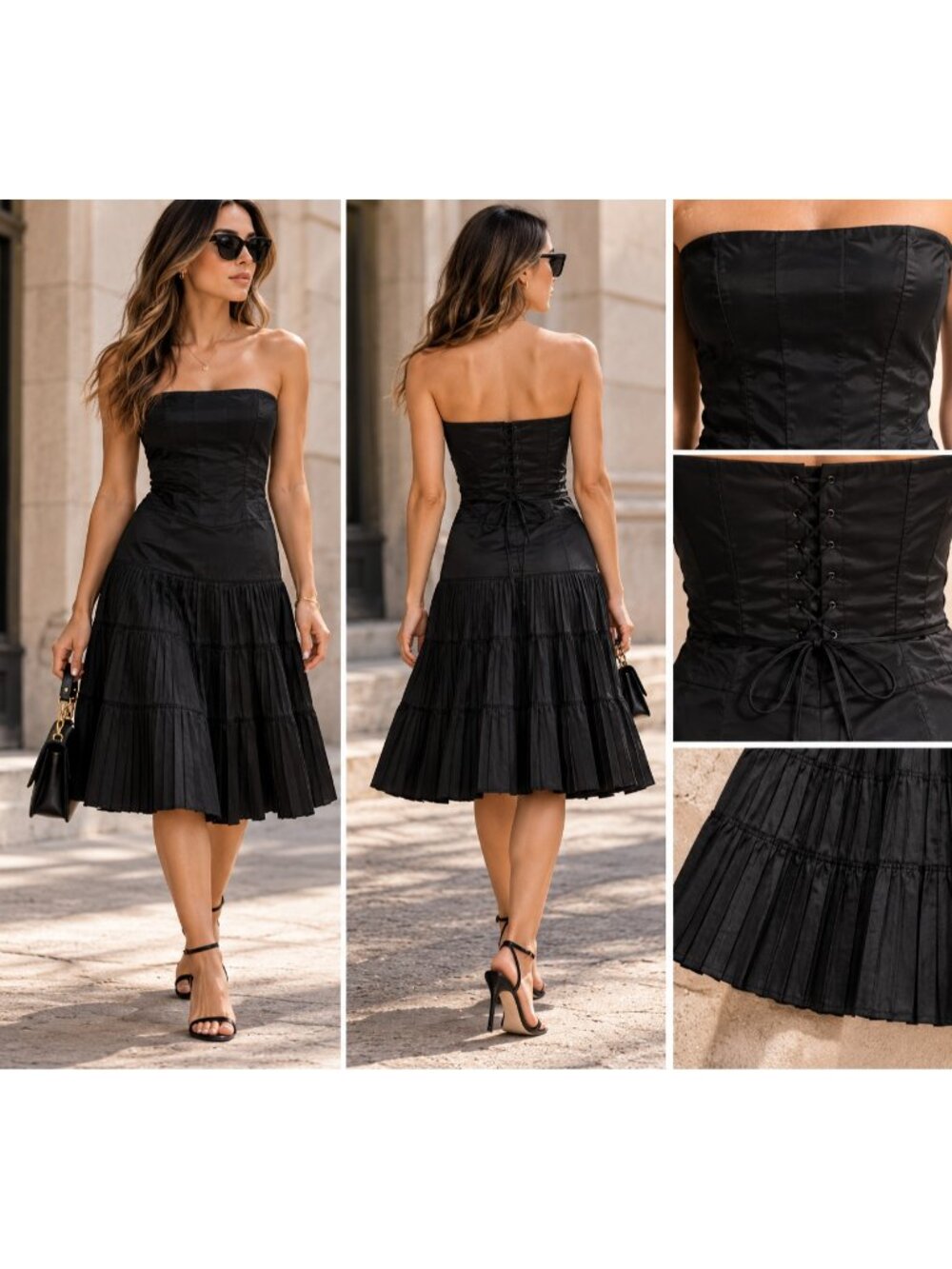Nicole Miller Collection Women's Strapless Corset Pleated Black Dress Size 10